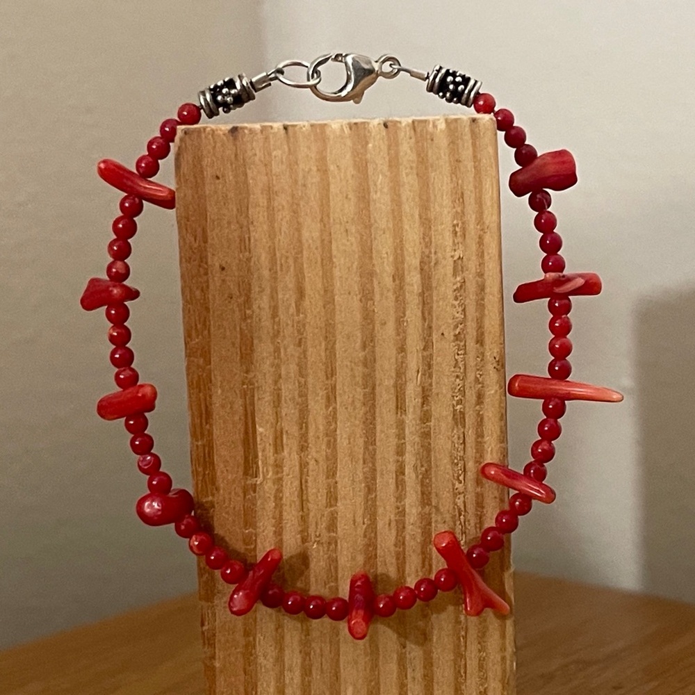 Beautiful Red Coral Beaded Bracelet.
